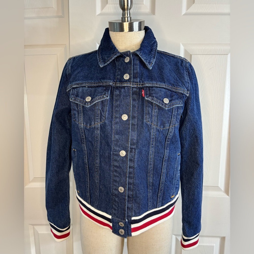Levis Trucker Jean Jacket Original Rib Trim Red White Blue